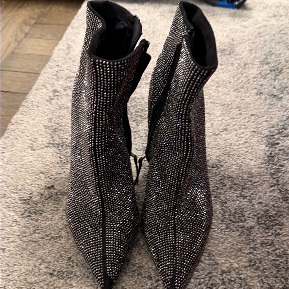 Reiss Black Rhinestone Ankle Boots